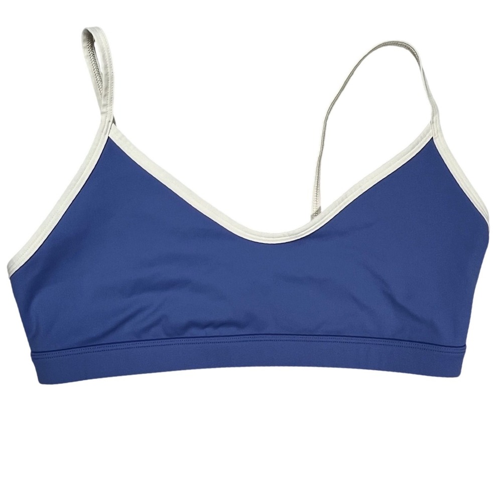 Spiritual Gangster Horizon Sports Bra Women Medium Blue White Contrast Trim